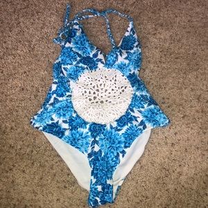 Frankie’s bikini light blue floral one piece!
